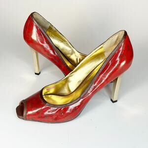 Baby Phat Vintage Y2K Red & Gold Metallic Logo Pumps Heels Shoes 10